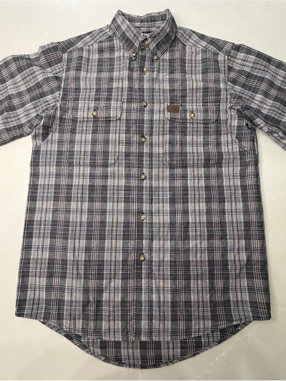 Wrangler Riggs Workwear Men's Gray & Black Plaid Button-Down Shirt, M